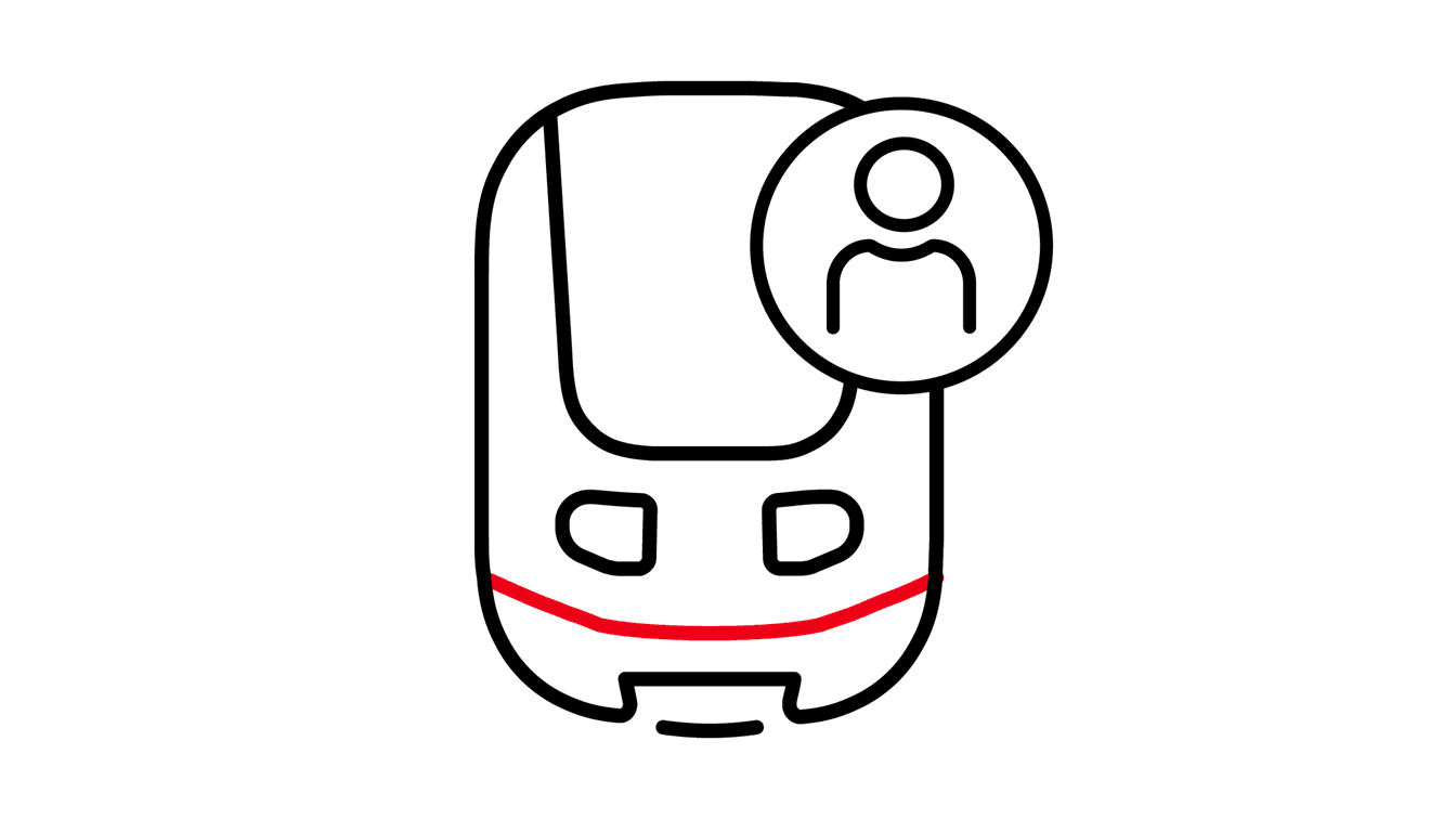 Icon eines Zuges mit einem Benutzersymbol, steht für hohe Auslastung durch Bahnkunden.