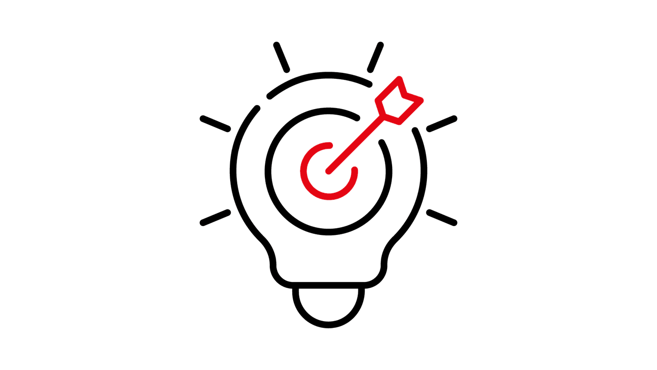 Symbol einer Glühbirne mit einem Ziel und einem Pfeil in der Mitte.