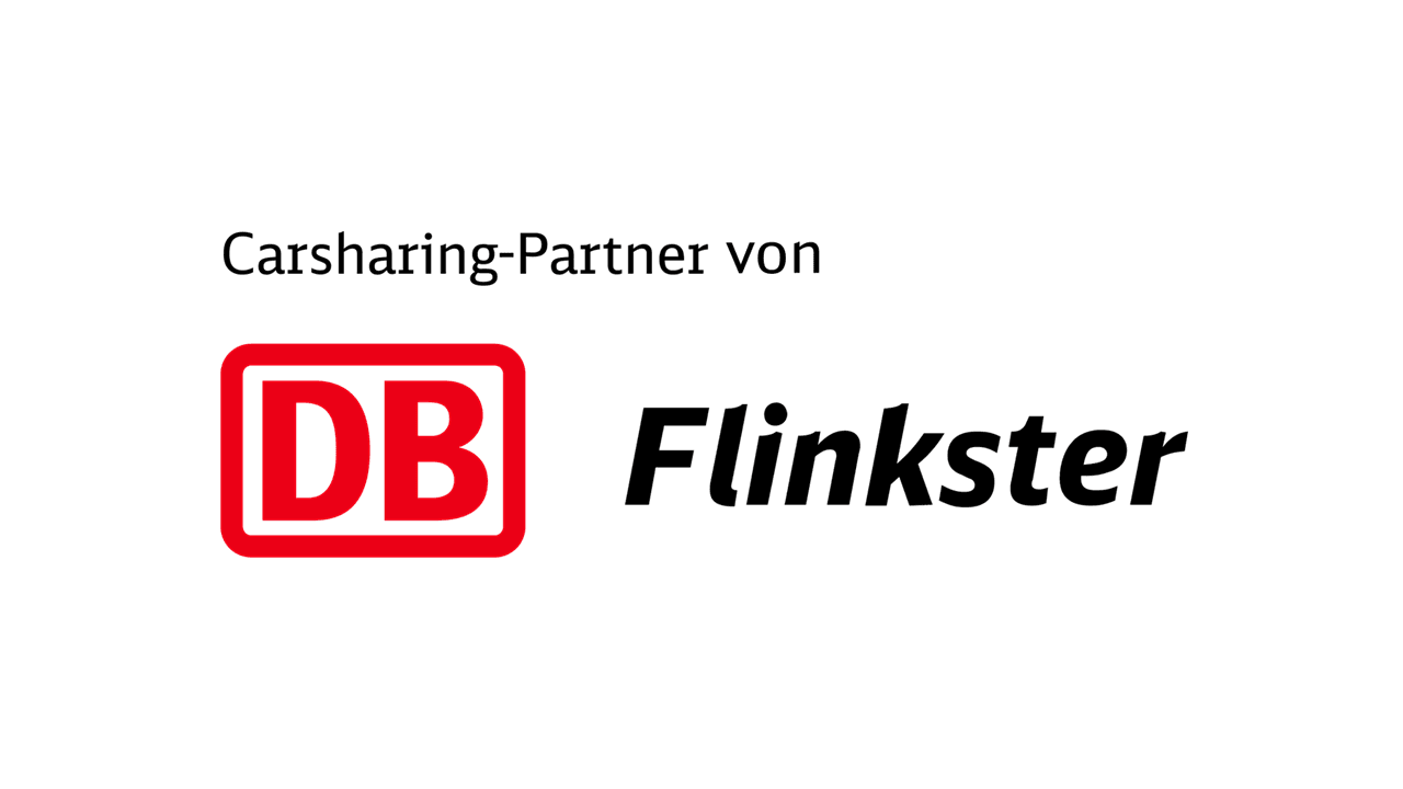 Das Bild zeigt das Partnerlogo von DB Flinkster, dem Carsharing-Angebot der Deutschen Bahn. Oberhalb des DB-Logos steht der Text "Carsharing-Partner von".