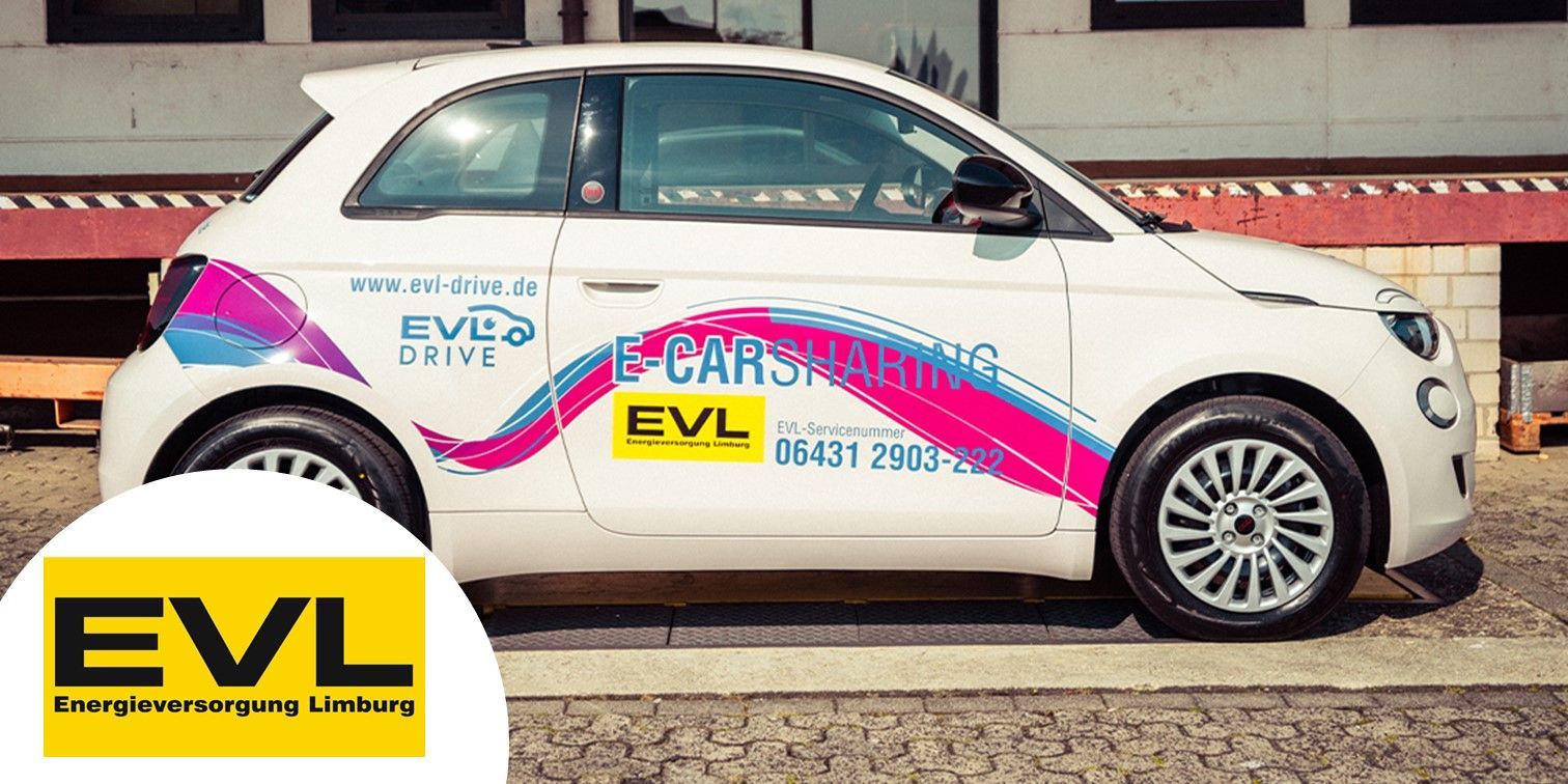 Car and logo of the carsharing partner EVLdrive.