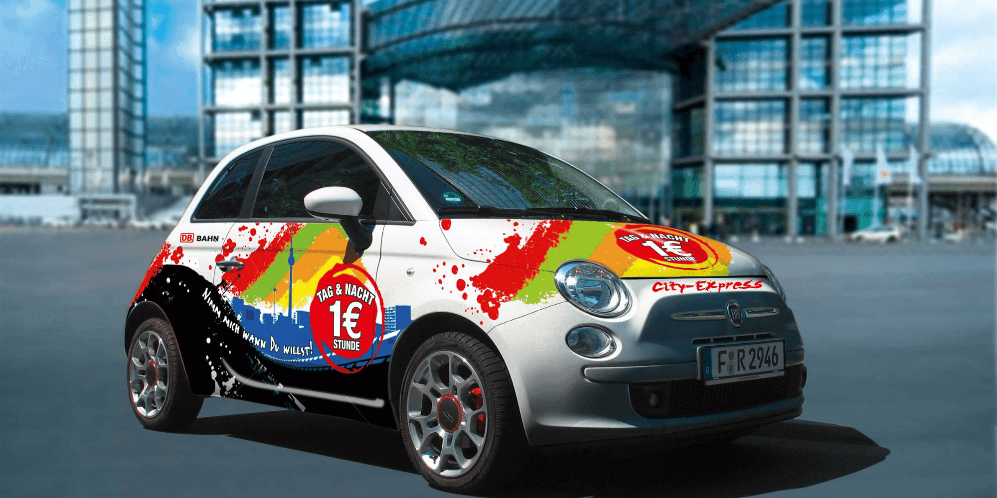 Colorful DB carsharing car 'City-Express' in Berlin. copyright DB Rent