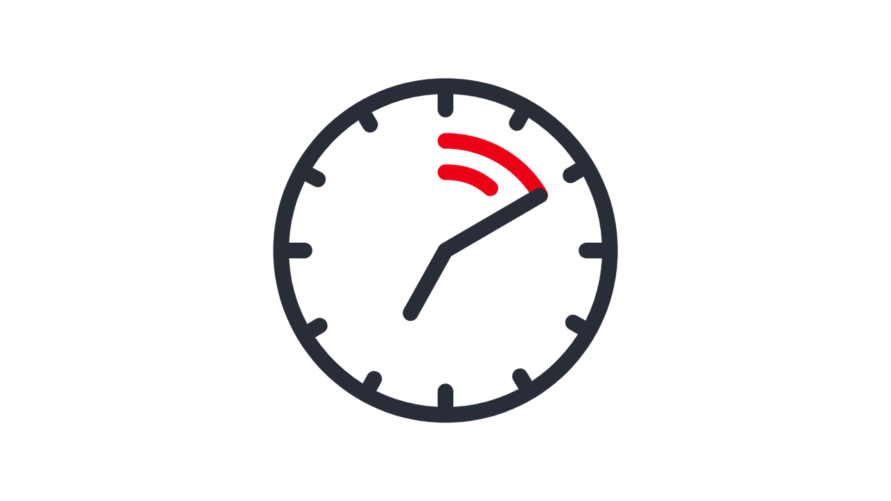 Icon of a clock with a red signal indicating the elapsed journey time.
