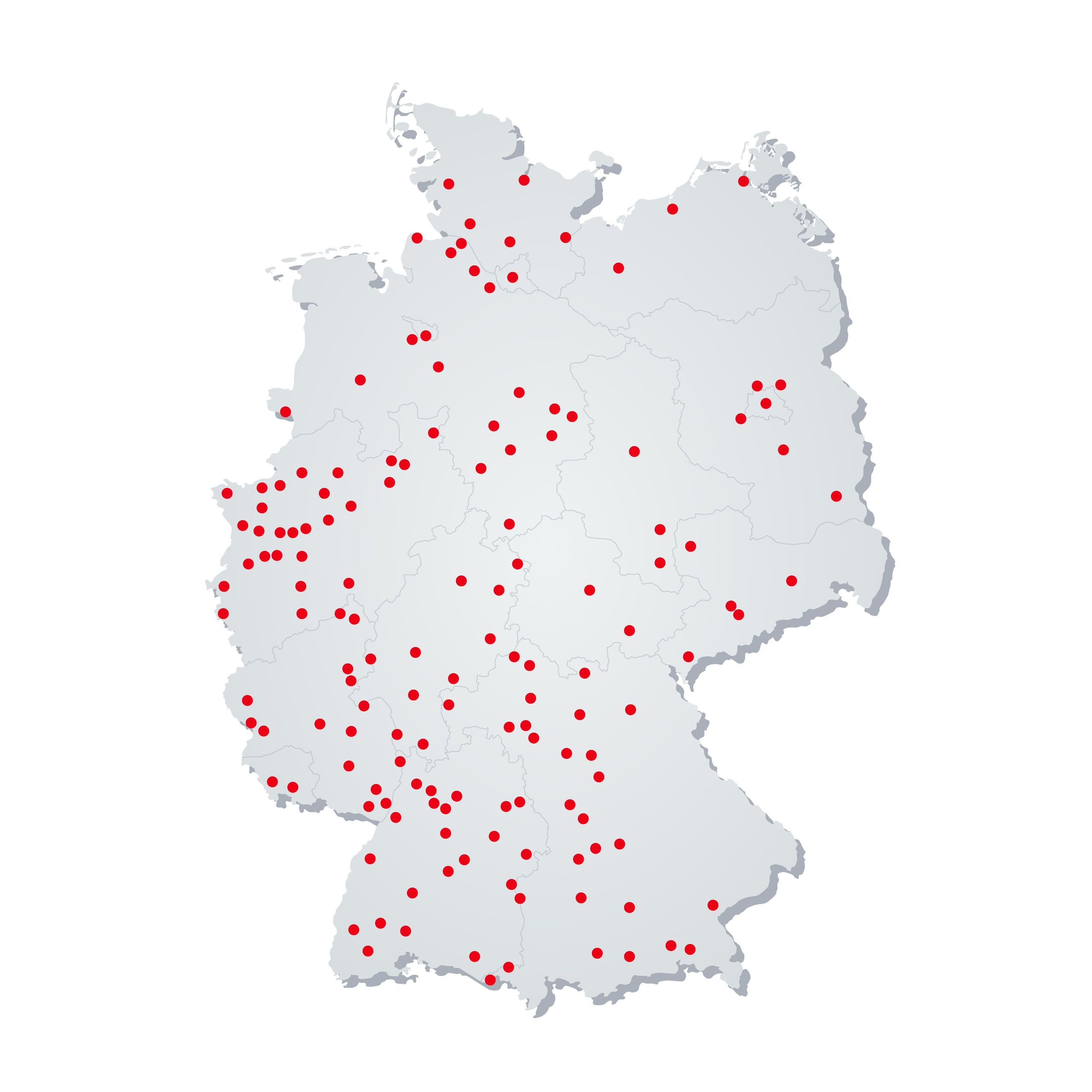 Map of Germany with red dots representing various Flinkster locations.