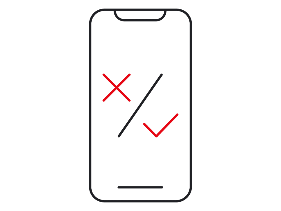 Symbolbild eines Smartphones mit einem roten Kreuz und Häkchen.