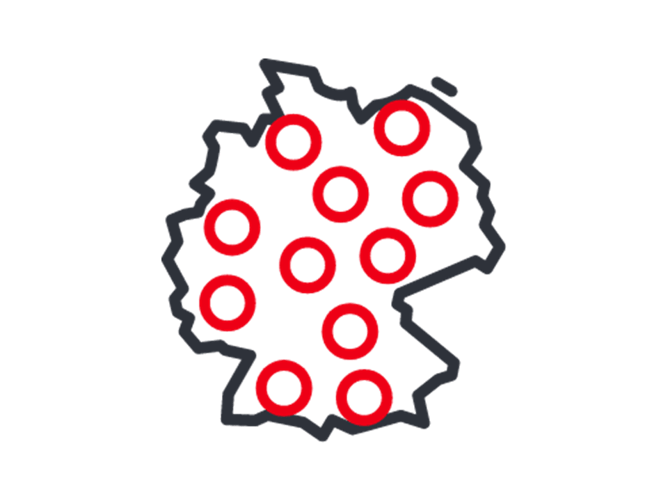 Icon of a map of Germany with several red circles. Stands for Flinkster's nationwide service in Germany.