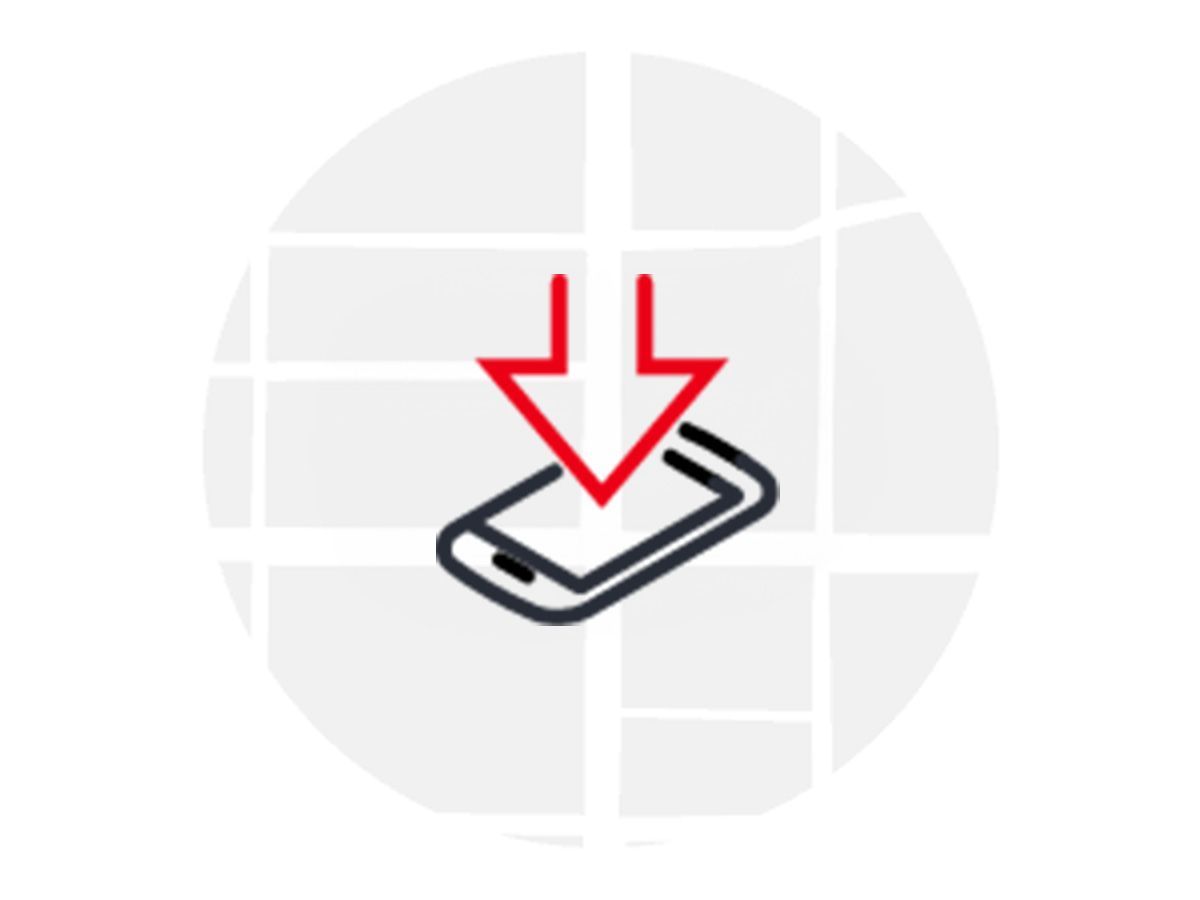 Icon of a smartphone with a download arrow above it, against a background depicting a map. Symbolizes the download of the Flinkster app.