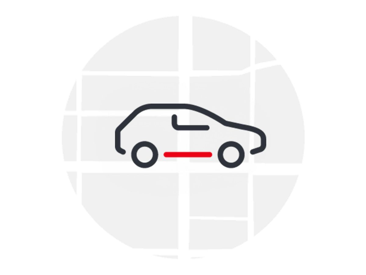 Icon of a car against a background representing a map. Symbolizes the start of the journey with a Flinkster car.