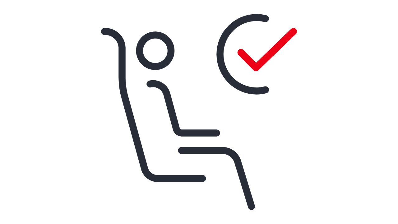 Icon einer sitzenden Strichfigur mit einem roten Häkchen.